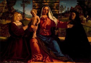 Madonna Y Niño Con Los Comisarios — Palma Il Vecchio