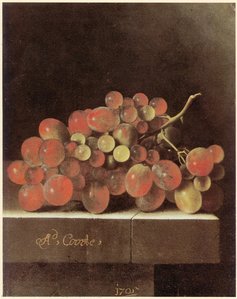 English Grapes On A Ledge — After Adriaen Coorte