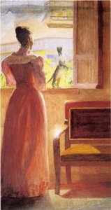 Lady By A Window (also Known As Lady Standing At Window With Cat) — Thomas P Anshutz, Realism