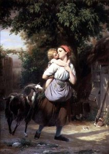A Mother And Child With A Goat - — Fritz Zuber Buhler