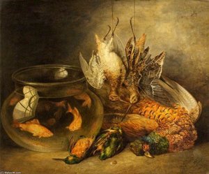 Still Life, Game And Hanging Snipe With Goldfish In A Bowl — Benjamin Blake