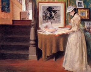 Interior, Young Woman At A Table — William Merritt Chase