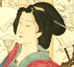 Beauty And Shamisen In Snow — Tsukioka Yoshitoshi, Ukiyo-e