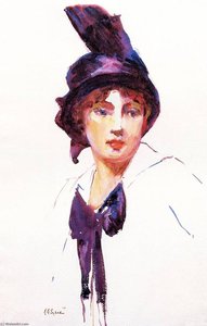 Fashionable Woman with Feathered Hat