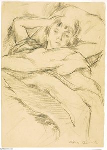 Portrait Of A Young Girl Lying In Bed — Alexander Brook
