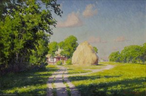 Farm with haystack