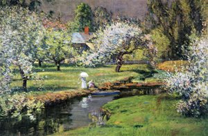 Lady With Parasol By Stream — Theodore Wendel