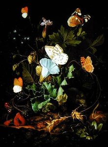 Still Life Of A Forest Floor With Flowers, A Mouse And Butterflies — Elias Van Den Broeck