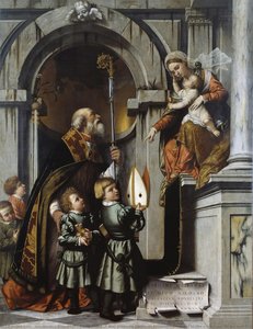 St. Nicholas of Bari presents Galeazzo Rovellio’s students to the enthroned Virgin and Child (Rovellio altarpiece