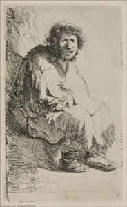 A Beggar Sitting On A Hollock, With His Mouth Open — Rembrandt Van Rijn, Dutch Golden Age