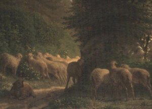 Sheep Grazing Along A Hedgerow — Jean-françois Millet