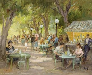 The Cafe At Champs Elysees — Marcel Dyf