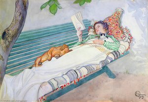 Woman Lying On A Bench — Carl Larsson