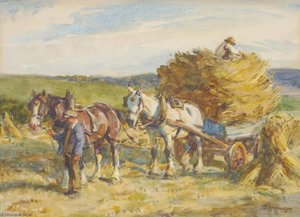 Figures With Horses Pulling A Haycart — John Atkinson Ii