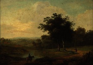 A Wooded River Landscape With Figures Conversing On A Path — James Arthur O Connor