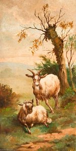 Two Goats In A Field By A Tree — George Cartlidge