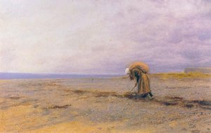 Picking Up Seaweed — Arthur Hughes, Impressionism