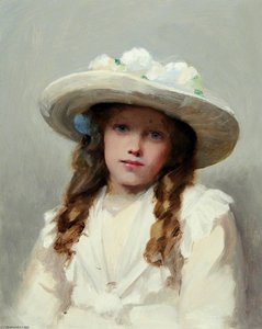 Portrait Of A Young Girl In A Large White Hat — Richard Goldie Crawford