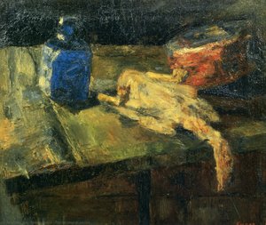 Flacon Bleu Et Poulet — James Ensor, Expressionist Figurative