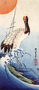 Crane Over The Surf Above The Rocks — Ando Hiroshige