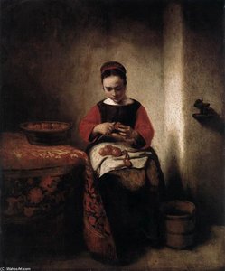 Young Woman Peeling Apples — Nicolaes Maes, Dutch Baroque