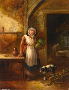 Scotswoman With Cabbages, In A Cottage Interior — Thomas Barker