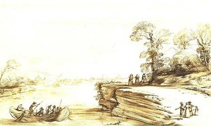 Landscape With A Boat On A River And Figures On A Bank — Guercino
