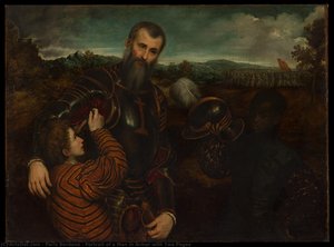 Portrait Of A Man In Armor With Two Pages — Paris Bordone, Mannerist Complexity