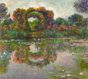 Rose Flowered Arches At Giverny — Claude Monet