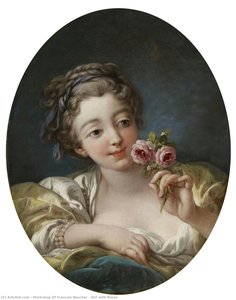 Girl With Roses — Workshop Of François Boucher