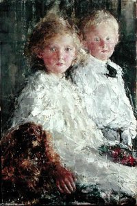 Portrait Of Elizabeth ^ Charles Williamson With Their Pet Dog — Antonio Mancini