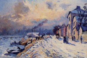 Banks Of The Seine Winter At Herblay — Albert-charles Lebourg