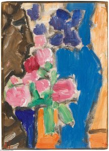 Stilleben Blumenstilleben Mit Vase Und Figur (halbprofil) (still Life Flower Still Life With Vase And Figure, Semi Profile) — Alexej Von Jawlensky, Expressionist Still Life