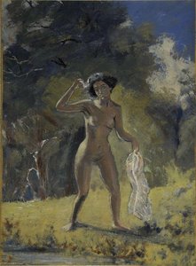 Nude Holding Shift — Louis Michel Eilshemius