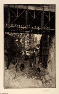 Street Scene Under Steel Bridge — Charles Frederick William Mielatz