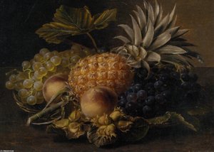 Fruit And Hazlenuts In A Basket — Johan Laurentz Jensen
