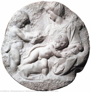 Madonna And Child With The Infant Baptist (taddei Tondo) — Michelangelo Buonarroti, The Sculpture Is Unfinished.