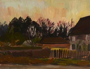 Village Scene With Setting Sun — Barnett Freedman