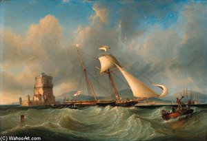 Lord Belfast's Yacht Emily Hove-to For Her Owner To Come Aboard, Off The Belem Tower, Lisbon