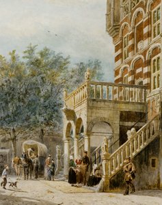 Figures On The Bank In Deventer — Cornelis Springer, Romanticism