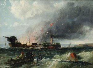 Burning of the 'Eastern Monarch' off Fort Monckton