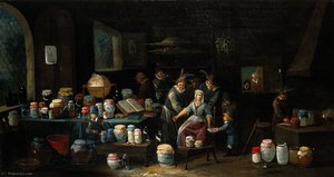 Operators Letting Blood From The Arm Of A Woman In A Room Crowded With Pharmacy Jars. — Egbert Jaspersz Van Heemskerck