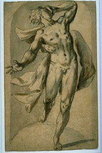 Study Of A Male Nude, With Floating Drapery — Cornelis Cornelisz Van Haarlem