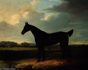 A Dark Bay Racehorse In An Extensive Landscape, Thought To Be Newmarket — Henry Bernard Chalon