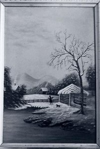 Winter Scene With Man And Dog, (painting) — William Woodruff Gibbs