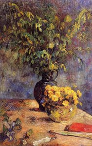 Two Vases Of Flowers And A Fan — Eugène Henri Paul Gauguin