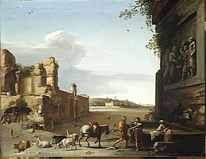 Ruines De L'ancienne Rome Avec Un Bas Relief Antique — Cornelis Van Poelenburch, Dutch Golden Age Landscape