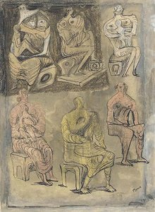 Six Seated Women, Four Holding Children — Henry Moore