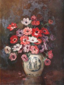 Anemones In A Blue And White Chinoiserie Vase On A Table — David Paton