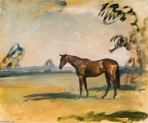 A Dark Bay Horse In A Landscape — Sir Alfred James Munnings, Impressionism